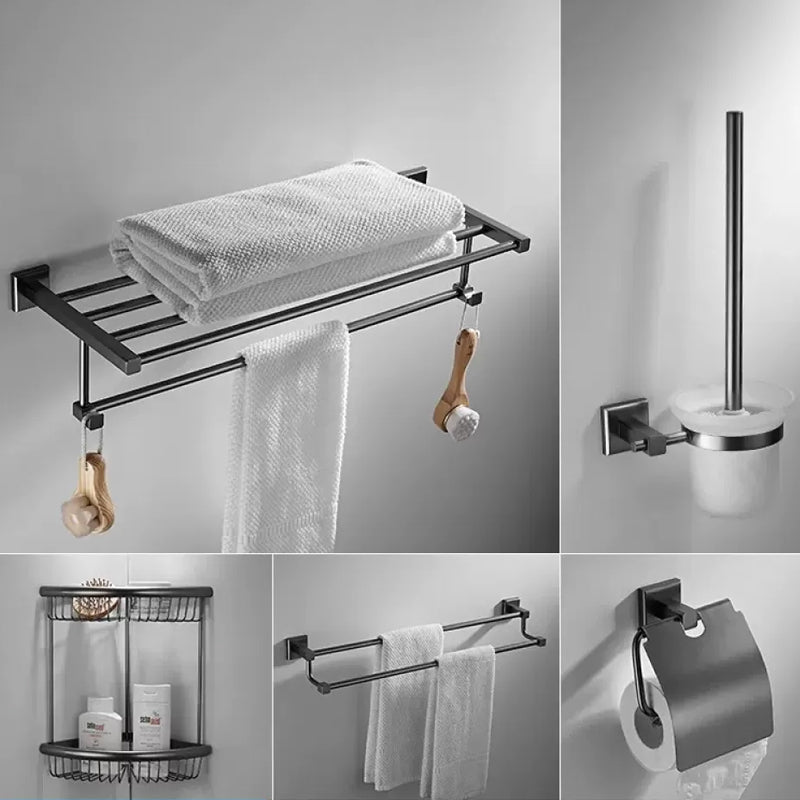 Traditional Brass Bathroom Accessory Set Grey Bath Accessory kit 5-Piece Set (Double Rods) Clearhalo 'Bathroom Hardware Sets' 'Bathroom Hardware' 'Bathroom Remodel & Bathroom Fixtures' 'bathroom_hardware_sets' 'Home Improvement' 'home_improvement' 'home_improvement_bathroom_hardware_sets' 6568395