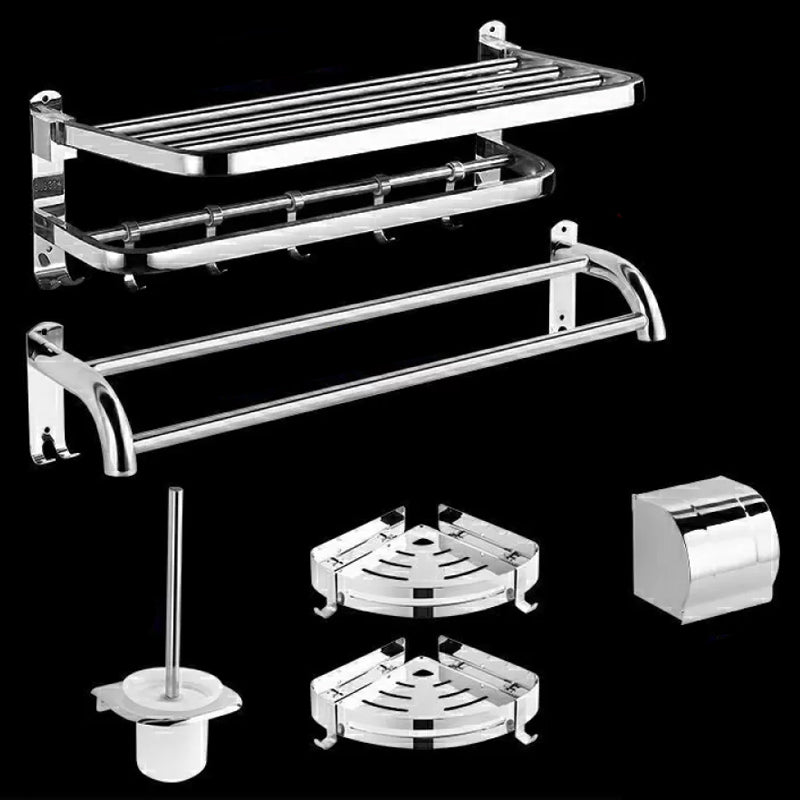 Modern Bath Hardware Set Paper Holder Bath Shelf Silver Bathroom Accessory Kit 6-Piece Set (Triangular Bath Shelf) Clearhalo 'Bathroom Hardware Sets' 'Bathroom Hardware' 'Bathroom Remodel & Bathroom Fixtures' 'bathroom_hardware_sets' 'Home Improvement' 'home_improvement' 'home_improvement_bathroom_hardware_sets' 6568467