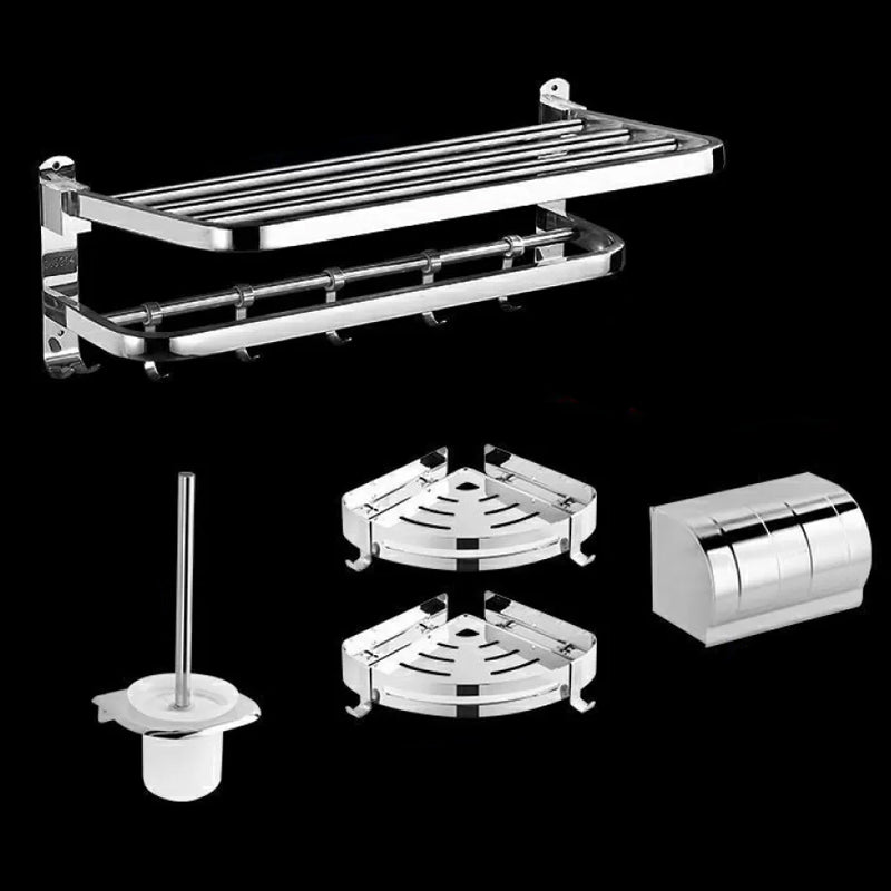 Modern Bath Hardware Set Paper Holder Bath Shelf Silver Bathroom Accessory Kit 5-Piece Set (Triangle Bath Shelf) Clearhalo 'Bathroom Hardware Sets' 'Bathroom Hardware' 'Bathroom Remodel & Bathroom Fixtures' 'bathroom_hardware_sets' 'Home Improvement' 'home_improvement' 'home_improvement_bathroom_hardware_sets' 6568470