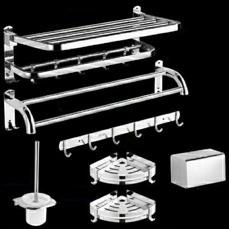 Modern Bath Hardware Set Paper Holder Bath Shelf Silver Bathroom Accessory Kit 7-Piece Set (Toilet Paper Holder) Clearhalo 'Bathroom Hardware Sets' 'Bathroom Hardware' 'Bathroom Remodel & Bathroom Fixtures' 'bathroom_hardware_sets' 'Home Improvement' 'home_improvement' 'home_improvement_bathroom_hardware_sets' 6568472