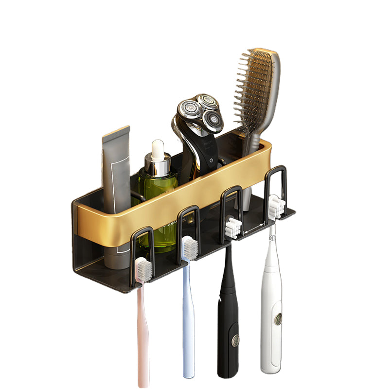 Modernism Bathroom Accessories Hardware Set Black & Golden Bath Shelf/Towel Bar Toothbrush Holder Clearhalo 'Bathroom Hardware Sets' 'Bathroom Hardware' 'Bathroom Remodel & Bathroom Fixtures' 'bathroom_hardware_sets' 'Home Improvement' 'home_improvement' 'home_improvement_bathroom_hardware_sets' 6568491