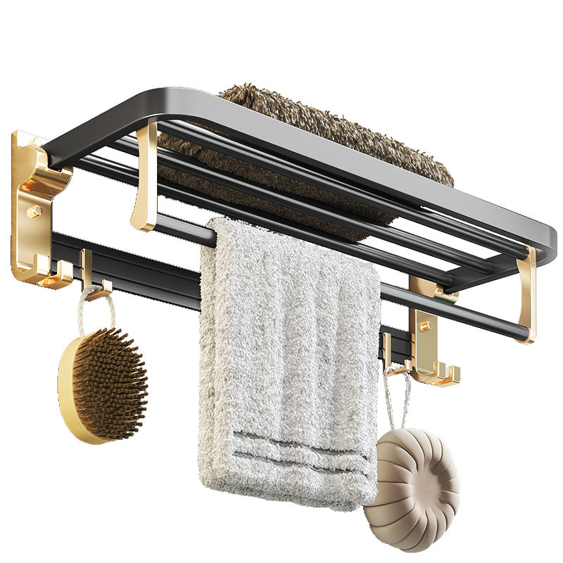 Modernism Bathroom Accessories Hardware Set Black & Golden Bath Shelf/Towel Bar Clearhalo 'Bathroom Hardware Sets' 'Bathroom Hardware' 'Bathroom Remodel & Bathroom Fixtures' 'bathroom_hardware_sets' 'Home Improvement' 'home_improvement' 'home_improvement_bathroom_hardware_sets' 6568495