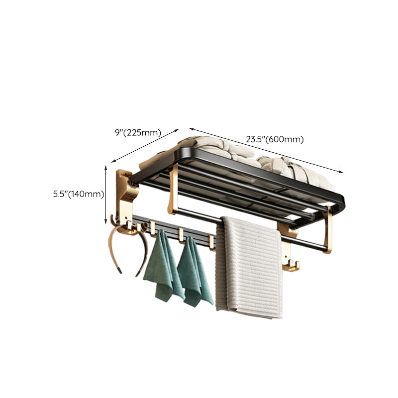 Modernism Bathroom Accessories Hardware Set Black & Golden Bath Shelf/Towel Bar Clearhalo 'Bathroom Hardware Sets' 'Bathroom Hardware' 'Bathroom Remodel & Bathroom Fixtures' 'bathroom_hardware_sets' 'Home Improvement' 'home_improvement' 'home_improvement_bathroom_hardware_sets' 6568513