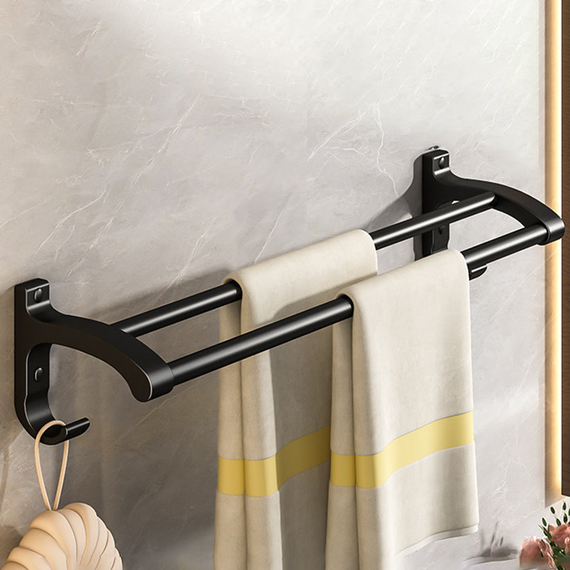 Black Aluminum Bathroom Accessory Set Modern Bath Shelf/ Towel Bar & Paper Holder Towel Bar Clearhalo 'Bathroom Hardware Sets' 'Bathroom Hardware' 'Bathroom Remodel & Bathroom Fixtures' 'bathroom_hardware_sets' 'Home Improvement' 'home_improvement' 'home_improvement_bathroom_hardware_sets' 6568520