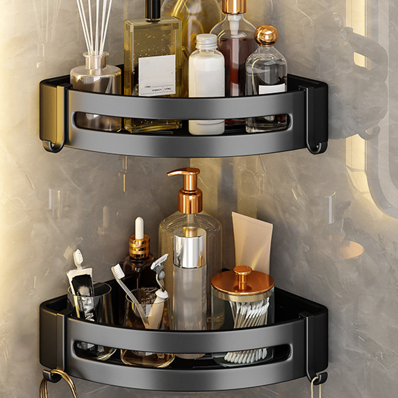 Black Aluminum Bathroom Accessory Set Modern Bath Shelf/ Towel Bar & Paper Holder 2-Piece Set (Triangular Bath Shelf) Clearhalo 'Bathroom Hardware Sets' 'Bathroom Hardware' 'Bathroom Remodel & Bathroom Fixtures' 'bathroom_hardware_sets' 'Home Improvement' 'home_improvement' 'home_improvement_bathroom_hardware_sets' 6568531