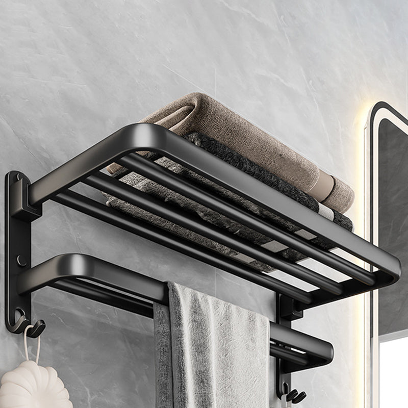 Black Aluminum Bathroom Accessory Set Modern Bath Shelf/ Towel Bar & Paper Holder Towel Rack (24"L) Clearhalo 'Bathroom Hardware Sets' 'Bathroom Hardware' 'Bathroom Remodel & Bathroom Fixtures' 'bathroom_hardware_sets' 'Home Improvement' 'home_improvement' 'home_improvement_bathroom_hardware_sets' 6568535