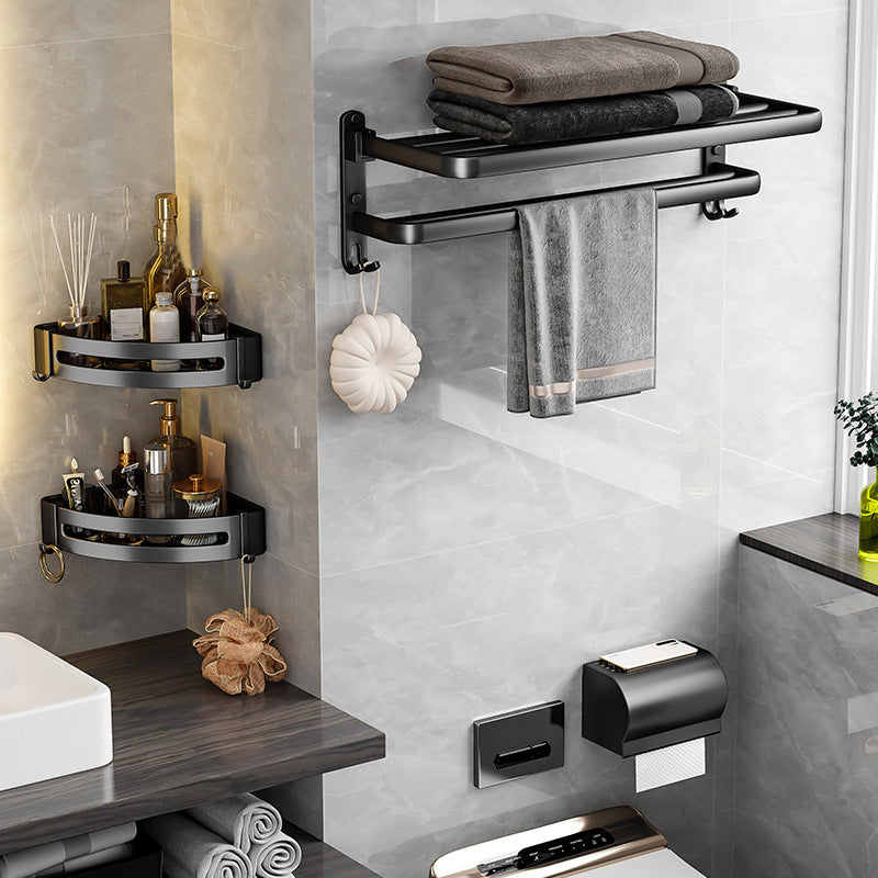 Black Aluminum Bathroom Accessory Set Modern Bath Shelf/ Towel Bar & Paper  Holder - Clearhalo