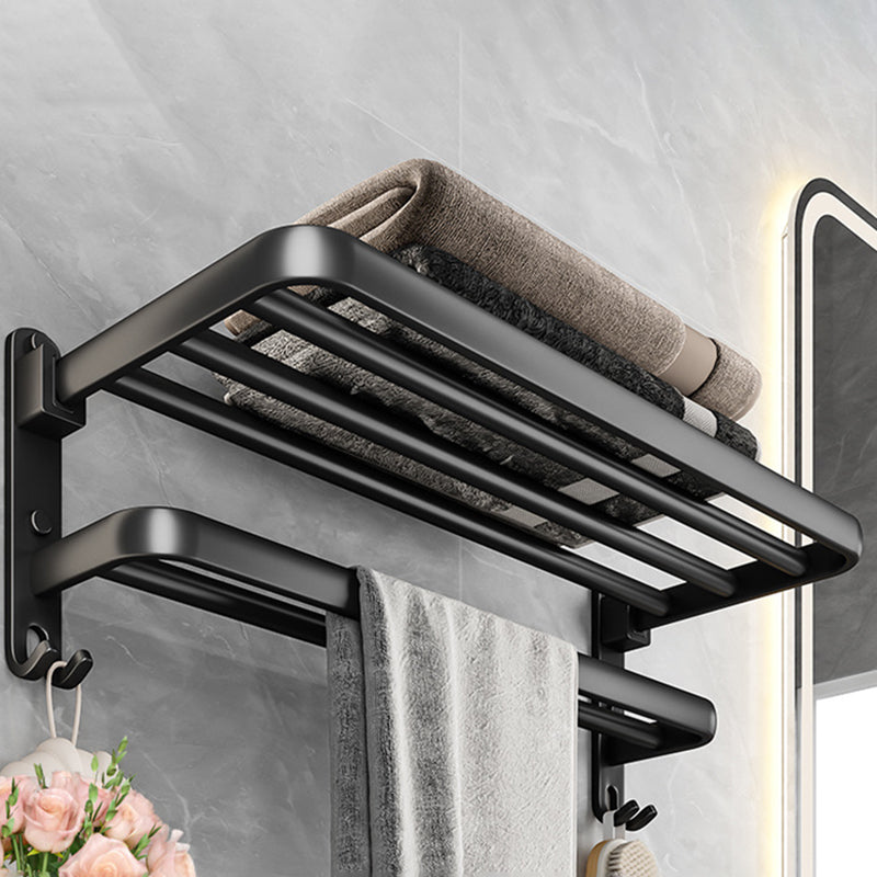 Black Aluminum Bathroom Accessory Set Modern Bath Shelf/ Towel Bar & Paper Holder Towel Rack (16"L) Clearhalo 'Bathroom Hardware Sets' 'Bathroom Hardware' 'Bathroom Remodel & Bathroom Fixtures' 'bathroom_hardware_sets' 'Home Improvement' 'home_improvement' 'home_improvement_bathroom_hardware_sets' 6568542