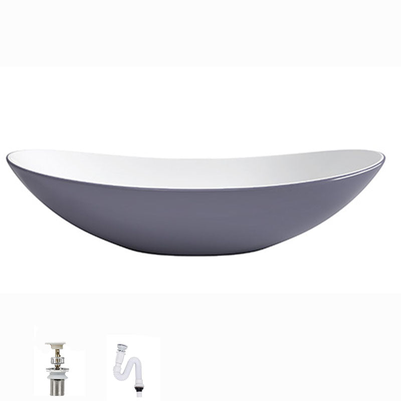 Modern Basin Sink Oval Porcelain with Pop-Up Drain Vessel Bathroom Sink 16"L x 13"W x 6"H Gray Purple Sink Clearhalo 'Bathroom Remodel & Bathroom Fixtures' 'Bathroom Sinks & Faucet Components' 'Bathroom Sinks' 'bathroom_sink' 'Home Improvement' 'home_improvement' 'home_improvement_bathroom_sink' 6577045