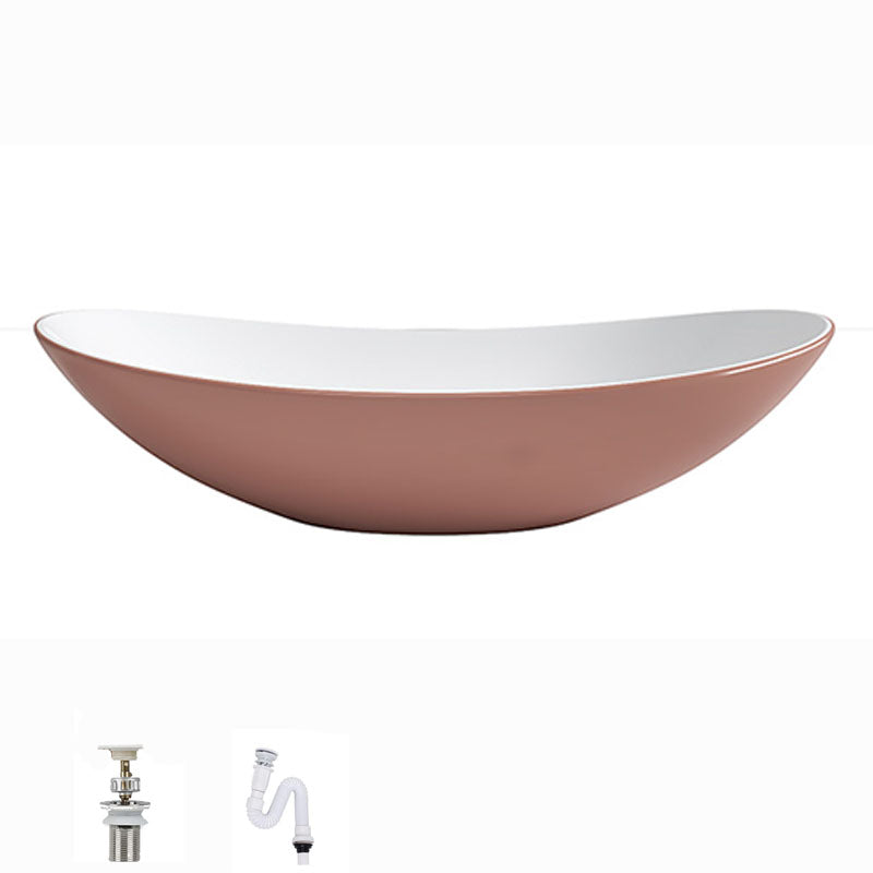 Modern Basin Sink Oval Porcelain with Pop-Up Drain Vessel Bathroom Sink 24"L x 14.2"W x 6.3"H Pink Purple Sink Clearhalo 'Bathroom Remodel & Bathroom Fixtures' 'Bathroom Sinks & Faucet Components' 'Bathroom Sinks' 'bathroom_sink' 'Home Improvement' 'home_improvement' 'home_improvement_bathroom_sink' 6577054