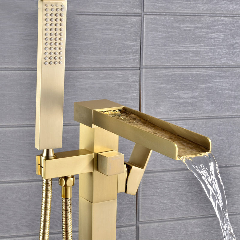 Floor Mounted Metal Freestanding Tub Filler Waterfall Freestanding Faucet with Hose Clearhalo 'Bathroom Remodel & Bathroom Fixtures' 'Bathtub Faucets' 'bathtub_faucets' 'Home Improvement' 'home_improvement' 'home_improvement_bathtub_faucets' 6577699