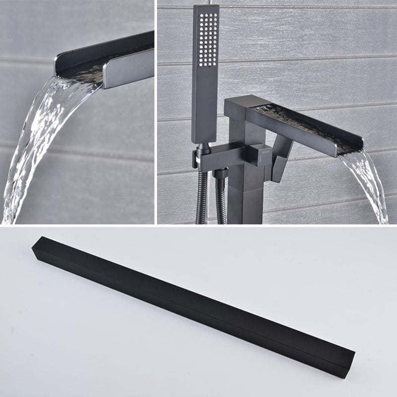 Floor Mounted Metal Freestanding Tub Filler Waterfall Freestanding Faucet with Hose Clearhalo 'Bathroom Remodel & Bathroom Fixtures' 'Bathtub Faucets' 'bathtub_faucets' 'Home Improvement' 'home_improvement' 'home_improvement_bathtub_faucets' 6577710