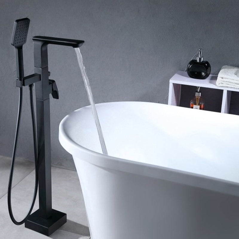 Floor Mounted Copper Bathtub Faucet Single Handle Freestanding Tub Filler Trim Black Square/ Rectangle Clearhalo 'Bathroom Remodel & Bathroom Fixtures' 'Bathtub Faucets' 'bathtub_faucets' 'Home Improvement' 'home_improvement' 'home_improvement_bathtub_faucets' 6577718