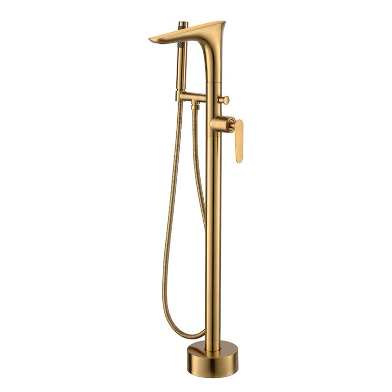 Floor Mounted Copper Bathtub Faucet Single Handle Freestanding Tub Filler Trim Gold Arc Clearhalo 'Bathroom Remodel & Bathroom Fixtures' 'Bathtub Faucets' 'bathtub_faucets' 'Home Improvement' 'home_improvement' 'home_improvement_bathtub_faucets' 6577728