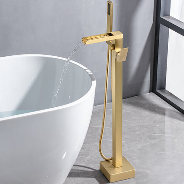 Floor Mounted Metal Freestanding Tub Filler Waterfall Freestanding Bathtub Faucet Gold Clearhalo 'Bathroom Remodel & Bathroom Fixtures' 'Bathtub Faucets' 'bathtub_faucets' 'Home Improvement' 'home_improvement' 'home_improvement_bathtub_faucets' 6577768