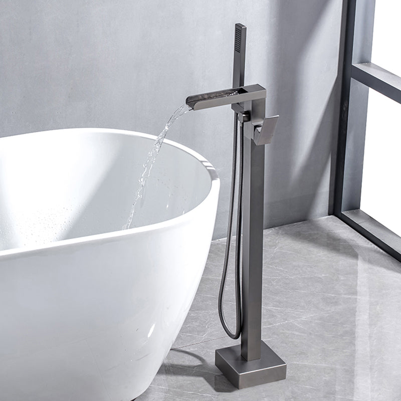 Floor Mounted Metal Freestanding Tub Filler Waterfall Freestanding Bathtub Faucet Gun Grey Clearhalo 'Bathroom Remodel & Bathroom Fixtures' 'Bathtub Faucets' 'bathtub_faucets' 'Home Improvement' 'home_improvement' 'home_improvement_bathtub_faucets' 6577772