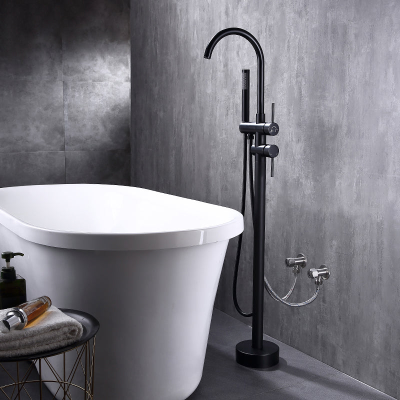 Floor Mounted Copper Freestanding Tub Filler Freestanding Rotatable Tub Filler Trim Black Wall Clearhalo 'Bathroom Remodel & Bathroom Fixtures' 'Bathtub Faucets' 'bathtub_faucets' 'Home Improvement' 'home_improvement' 'home_improvement_bathtub_faucets' 6577783