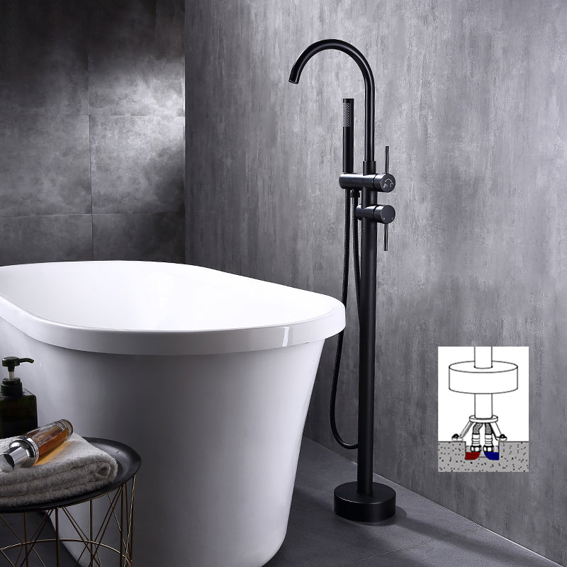 Floor Mounted Copper Freestanding Tub Filler Freestanding Rotatable Tub Filler Trim Black Ground Clearhalo 'Bathroom Remodel & Bathroom Fixtures' 'Bathtub Faucets' 'bathtub_faucets' 'Home Improvement' 'home_improvement' 'home_improvement_bathtub_faucets' 6577785