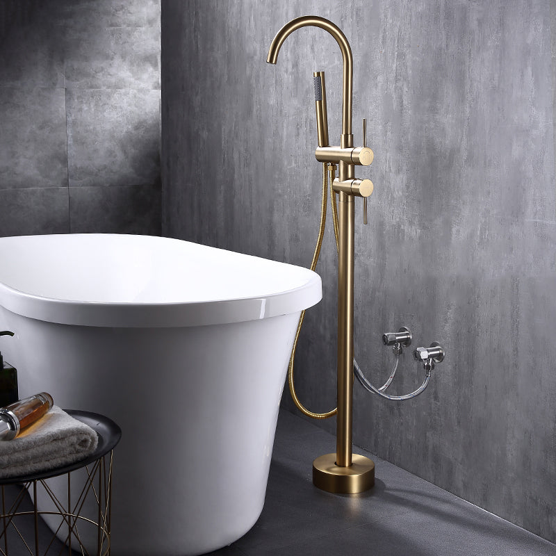 Floor Mounted Copper Freestanding Tub Filler Freestanding Rotatable Tub Filler Trim Gold Wall Clearhalo 'Bathroom Remodel & Bathroom Fixtures' 'Bathtub Faucets' 'bathtub_faucets' 'Home Improvement' 'home_improvement' 'home_improvement_bathtub_faucets' 6577790