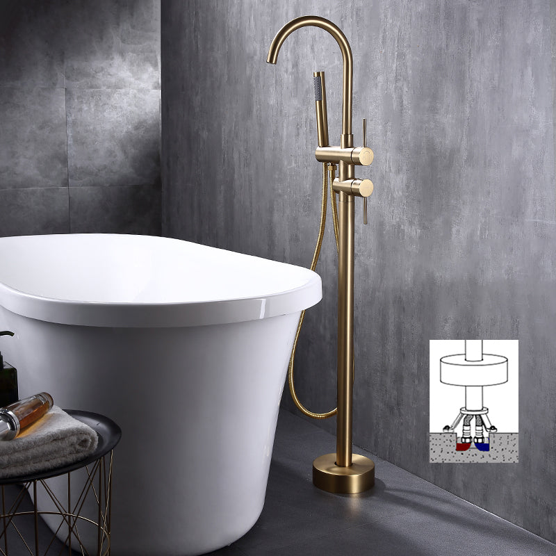 Floor Mounted Copper Freestanding Tub Filler Freestanding Rotatable Tub Filler Trim Gold Ground Clearhalo 'Bathroom Remodel & Bathroom Fixtures' 'Bathtub Faucets' 'bathtub_faucets' 'Home Improvement' 'home_improvement' 'home_improvement_bathtub_faucets' 6577792