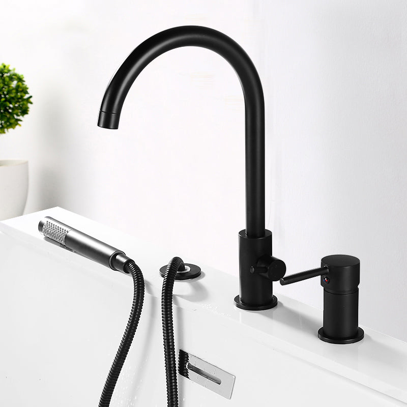 Modern Deck Mounted Metal Tub Filler Gooseneck Faucet in Black/Gold/Silver Clearhalo 'Bathroom Remodel & Bathroom Fixtures' 'Bathtub Faucets' 'bathtub_faucets' 'Home Improvement' 'home_improvement' 'home_improvement_bathtub_faucets' 6577852