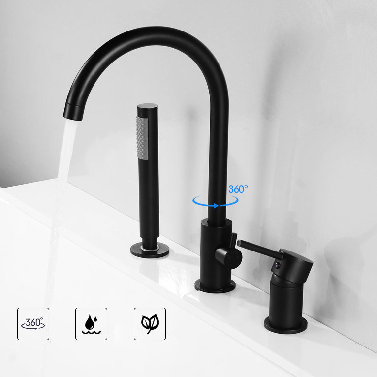 Modern Deck Mounted Metal Tub Filler Gooseneck Faucet in Black/Gold/Silver Clearhalo 'Bathroom Remodel & Bathroom Fixtures' 'Bathtub Faucets' 'bathtub_faucets' 'Home Improvement' 'home_improvement' 'home_improvement_bathtub_faucets' 6577866