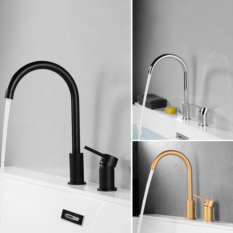 Modern Deck Mounted Metal Tub Filler Gooseneck Faucet in Black/Gold/Silver Clearhalo 'Bathroom Remodel & Bathroom Fixtures' 'Bathtub Faucets' 'bathtub_faucets' 'Home Improvement' 'home_improvement' 'home_improvement_bathtub_faucets' 6577867