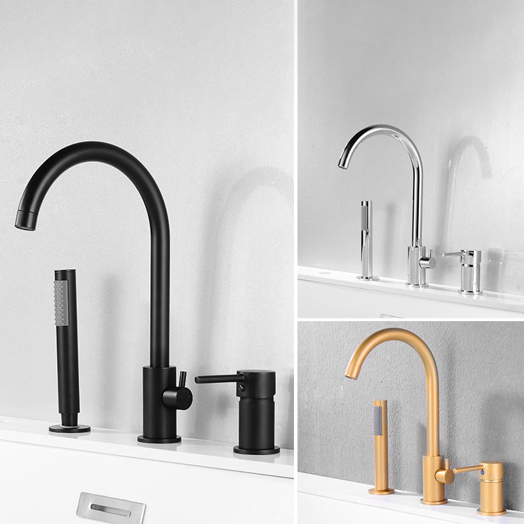 Modern Deck Mounted Metal Tub Filler Gooseneck Faucet in Black/Gold/Silver Clearhalo 'Bathroom Remodel & Bathroom Fixtures' 'Bathtub Faucets' 'bathtub_faucets' 'Home Improvement' 'home_improvement' 'home_improvement_bathtub_faucets' 6577868