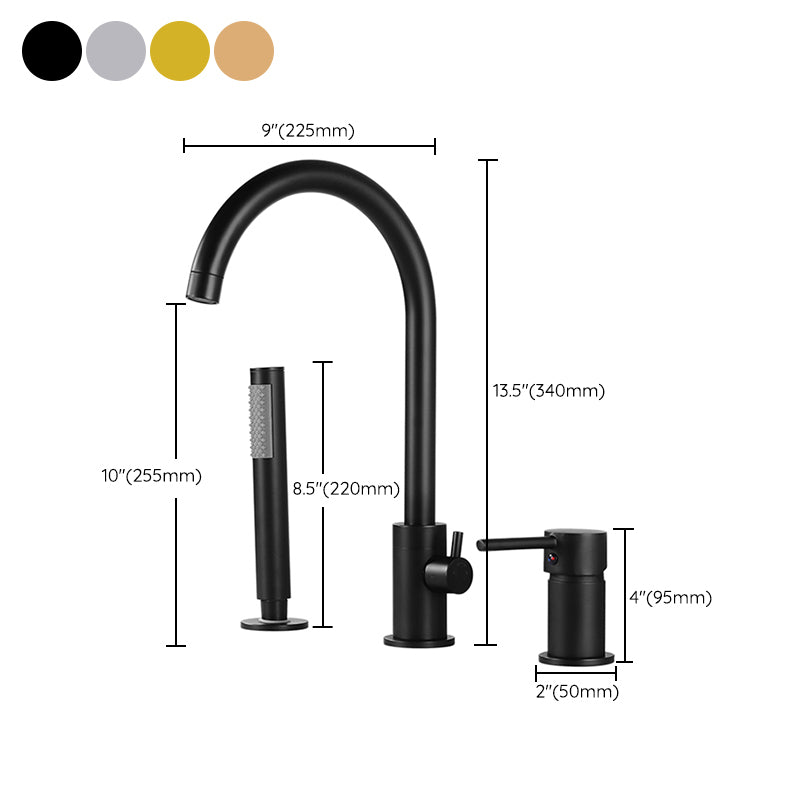 Modern Deck Mounted Metal Tub Filler Gooseneck Faucet in Black/Gold/Silver Clearhalo 'Bathroom Remodel & Bathroom Fixtures' 'Bathtub Faucets' 'bathtub_faucets' 'Home Improvement' 'home_improvement' 'home_improvement_bathtub_faucets' 6577870