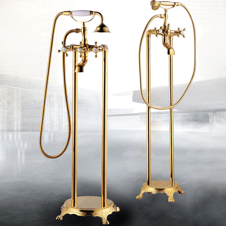 Traditional Floor Mounted Copper Freestanding Tub Filler Spray Gun Tub Filler Trim Clearhalo 'Bathroom Remodel & Bathroom Fixtures' 'Bathtub Faucets' 'bathtub_faucets' 'Home Improvement' 'home_improvement' 'home_improvement_bathtub_faucets' 6577896