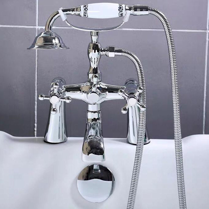 Traditional Floor Mounted Copper Freestanding Tub Filler Spray Gun Tub Filler Trim White-Silver Risers Not Included Clearhalo 'Bathroom Remodel & Bathroom Fixtures' 'Bathtub Faucets' 'bathtub_faucets' 'Home Improvement' 'home_improvement' 'home_improvement_bathtub_faucets' 6577902