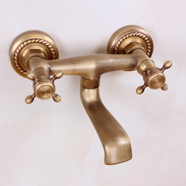 Traditional Wall Mounted Metal Tub Filler Double Handles Waterfall Tub Faucet Trim Clearhalo 'Bathroom Remodel & Bathroom Fixtures' 'Bathtub Faucets' 'bathtub_faucets' 'Home Improvement' 'home_improvement' 'home_improvement_bathtub_faucets' 6577936