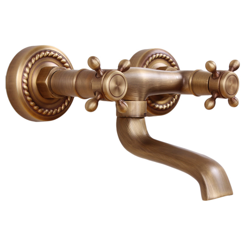 Traditional Wall Mounted Metal Tub Filler Double Handles Waterfall Tub Faucet Trim Clearhalo 'Bathroom Remodel & Bathroom Fixtures' 'Bathtub Faucets' 'bathtub_faucets' 'Home Improvement' 'home_improvement' 'home_improvement_bathtub_faucets' 6577938