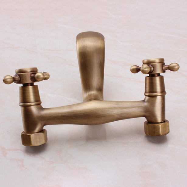 Traditional Wall Mounted Metal Tub Filler Double Handles Waterfall Tub Faucet Trim Clearhalo 'Bathroom Remodel & Bathroom Fixtures' 'Bathtub Faucets' 'bathtub_faucets' 'Home Improvement' 'home_improvement' 'home_improvement_bathtub_faucets' 6577943