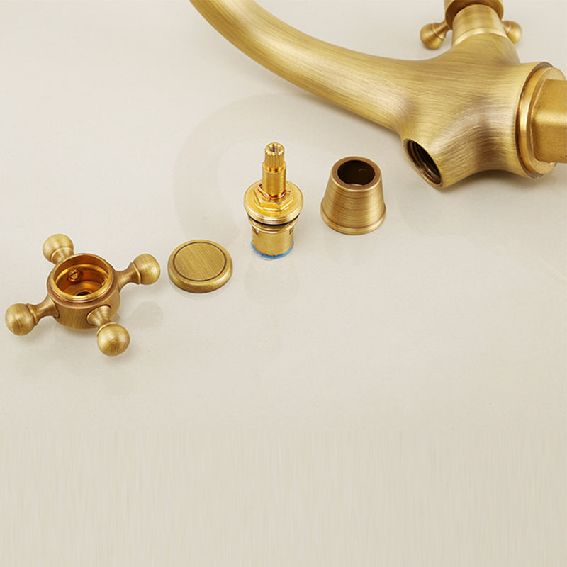 Glam Vessel Faucet 1 Hole Bathroom Faucet with 2 Cross Handles Clearhalo 'bathroom_sink_faucets' 'Conjuntos de Torneiras de Lavatório e Banheiro' 'home_improvement' 'home_improvement_bathroom_sink_faucets' 'Mobiliário Doméstico' 'Página inicial' 'Renovação e equipamento de casa de banho' 'Torneira para lavatório de banheiro' 6577957