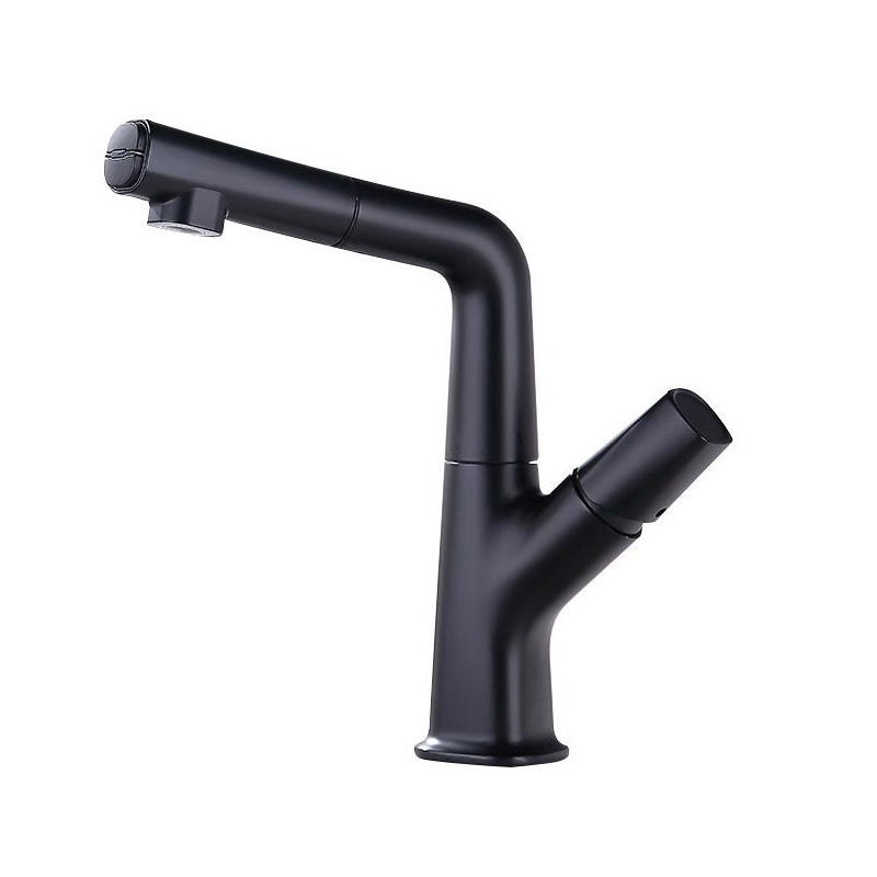 Centerset Lavatory Faucet Contemporary Pull-out Faucet with One Knob Handle Negro Clearhalo 'bathroom_sink_faucets' 'Conjunta de Baño y Conjunta de Grifo' 'Coronamiento de Baño y Dispositivo de Baño' 'Grifo del lavabo del baño' 'Hogar' 'home_improvement' 'home_improvement_bathroom_sink_faucets' 'Mejoras para el hogar' 6577988