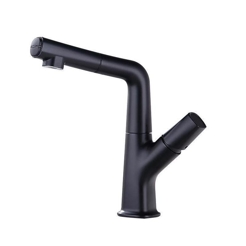 Centerset Lavatory Faucet Contemporary Pull-out Faucet with One Knob Handle Clearhalo 'bathroom_sink_faucets' 'Conjunta de Baño y Conjunta de Grifo' 'Coronamiento de Baño y Dispositivo de Baño' 'Grifo del lavabo del baño' 'Hogar' 'home_improvement' 'home_improvement_bathroom_sink_faucets' 'Mejoras para el hogar' 6577993