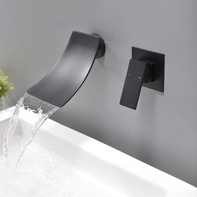 Wall Mounted Faucet Glam Style Bathroom Faucet with One Lever Handle Black Clearhalo 'Bathroom Remodel & Bathroom Fixtures' 'Bathroom Sink Faucets' 'Bathroom Sinks & Faucet Components' 'bathroom_sink_faucets' 'Home Improvement' 'home_improvement' 'home_improvement_bathroom_sink_faucets' 6578040