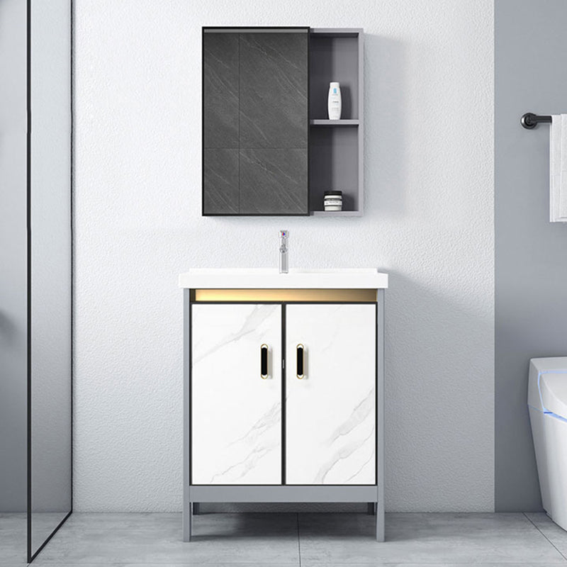 White Vanity Set Single Sink Freestanding Metal Mirror Bathroom Vanity with Faucet Clearhalo 'Bathroom Remodel & Bathroom Fixtures' 'Bathroom Vanities' 'bathroom_vanities' 'Home Improvement' 'home_improvement' 'home_improvement_bathroom_vanities' 6578057