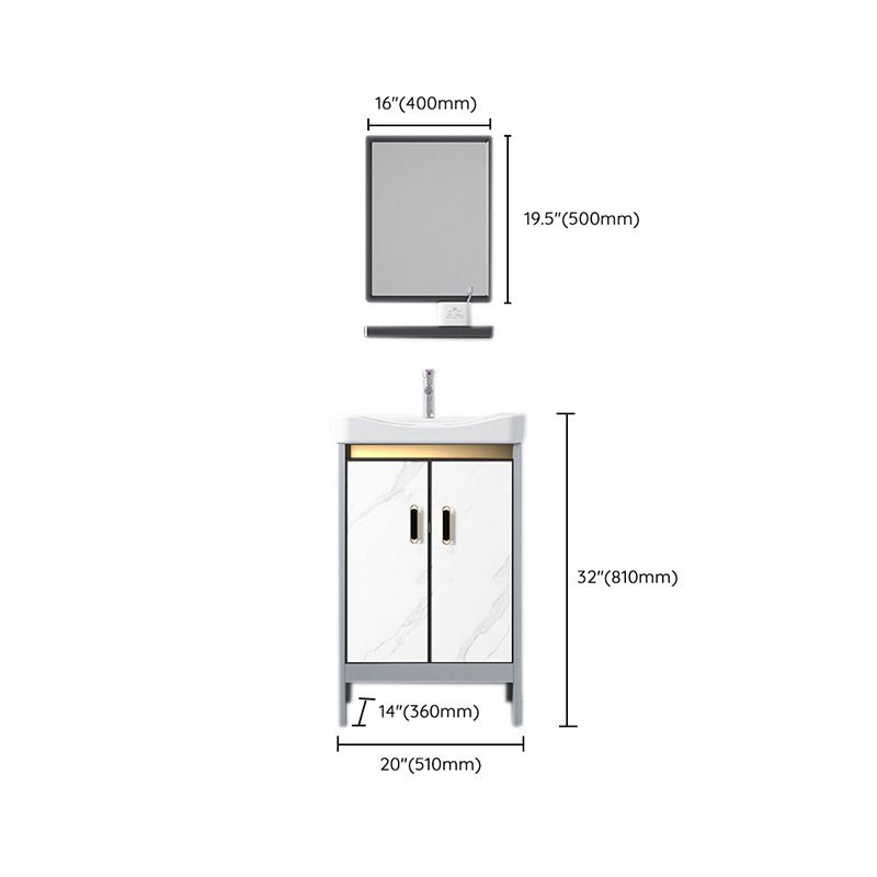 White Vanity Set Single Sink Freestanding Metal Mirror Bathroom Vanity with Faucet Clearhalo 'Bathroom Remodel & Bathroom Fixtures' 'Bathroom Vanities' 'bathroom_vanities' 'Home Improvement' 'home_improvement' 'home_improvement_bathroom_vanities' 6578074