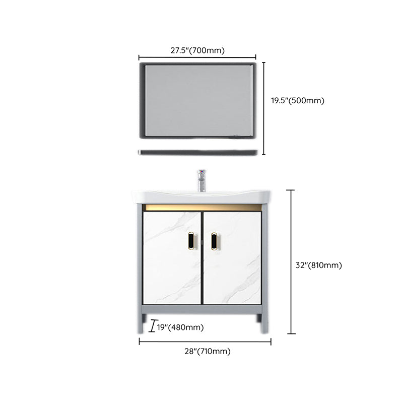 White Vanity Set Single Sink Freestanding Metal Mirror Bathroom Vanity with Faucet Clearhalo 'Bathroom Remodel & Bathroom Fixtures' 'Bathroom Vanities' 'bathroom_vanities' 'Home Improvement' 'home_improvement' 'home_improvement_bathroom_vanities' 6578076