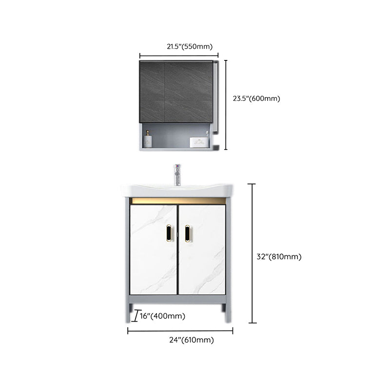 White Vanity Set Single Sink Freestanding Metal Mirror Bathroom Vanity with Faucet Clearhalo 'Bathroom Remodel & Bathroom Fixtures' 'Bathroom Vanities' 'bathroom_vanities' 'Home Improvement' 'home_improvement' 'home_improvement_bathroom_vanities' 6578079