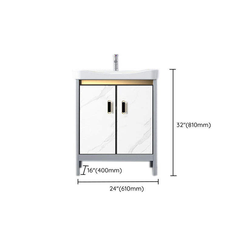 White Vanity Set Single Sink Freestanding Metal Mirror Bathroom Vanity with Faucet Clearhalo 'Bathroom Remodel & Bathroom Fixtures' 'Bathroom Vanities' 'bathroom_vanities' 'Home Improvement' 'home_improvement' 'home_improvement_bathroom_vanities' 6578083