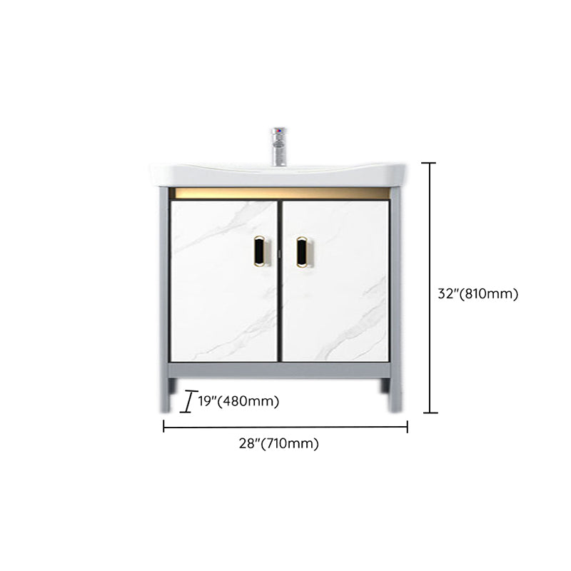 White Vanity Set Single Sink Freestanding Metal Mirror Bathroom Vanity with Faucet Clearhalo 'Bathroom Remodel & Bathroom Fixtures' 'Bathroom Vanities' 'bathroom_vanities' 'Home Improvement' 'home_improvement' 'home_improvement_bathroom_vanities' 6578084