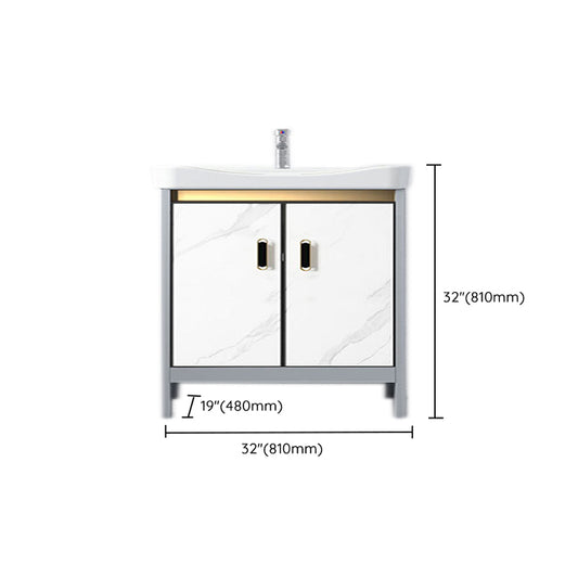 White Vanity Set Single Sink Freestanding Metal Mirror Bathroom Vanity with Faucet Clearhalo 'Bathroom Remodel & Bathroom Fixtures' 'Bathroom Vanities' 'bathroom_vanities' 'Home Improvement' 'home_improvement' 'home_improvement_bathroom_vanities' 6578085