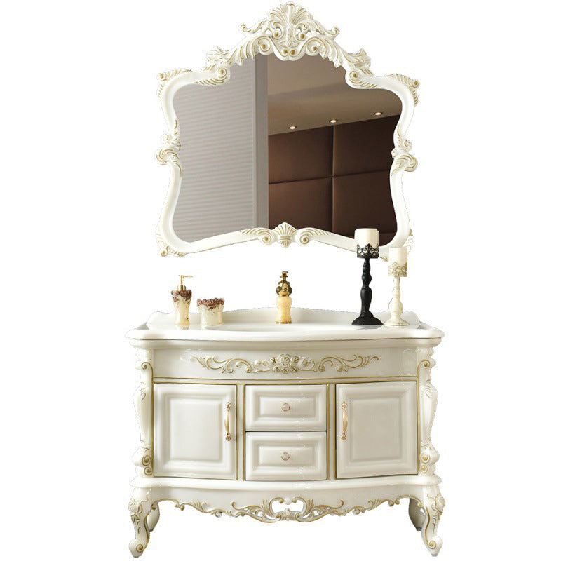 Luxury Bathroom Vanity Set Single Sink Drawers 2 Doors Bathroom Vanity with Mirror Clearhalo 'Bathroom Remodel & Bathroom Fixtures' 'Bathroom Vanities' 'bathroom_vanities' 'Home Improvement' 'home_improvement' 'home_improvement_bathroom_vanities' 6578154