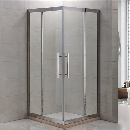 Shower Enclosure Semi-Frameless Single Sliding Square Black Shower Stall Silver Clearhalo 'Bathroom Remodel & Bathroom Fixtures' 'Home Improvement' 'home_improvement' 'home_improvement_shower_stalls_enclosures' 'Shower Stalls & Enclosures' 'shower_stalls_enclosures' 'Showers & Bathtubs' 6578258