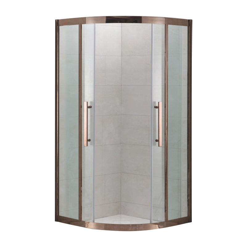 Shower Enclosure Semi-Frameless Double Sliding Neo-Angle Black Door Handles Shower Stall Rose Gold Clearhalo 'Bathroom Remodel & Bathroom Fixtures' 'Home Improvement' 'home_improvement' 'home_improvement_shower_stalls_enclosures' 'Shower Stalls & Enclosures' 'shower_stalls_enclosures' 'Showers & Bathtubs' 6582515