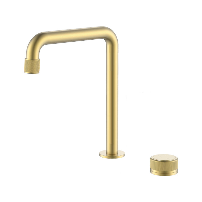 Light Widespread Bathroom Faucet Luxury Knob Handle Circular Faucet Gold 1 Handle Clearhalo 'Bathroom Remodel & Bathroom Fixtures' 'Bathroom Sink Faucets' 'Bathroom Sinks & Faucet Components' 'bathroom_sink_faucets' 'Home Improvement' 'home_improvement' 'home_improvement_bathroom_sink_faucets' 6585116