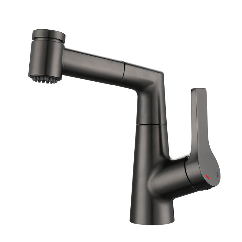 Modern Pull-out Faucet Single Lever Handle Faucet for Bathroom Smoke Gray Clearhalo 'Bathroom Remodel & Bathroom Fixtures' 'Bathroom Sink Faucets' 'Bathroom Sinks & Faucet Components' 'bathroom_sink_faucets' 'Home Improvement' 'home_improvement' 'home_improvement_bathroom_sink_faucets' 6585144